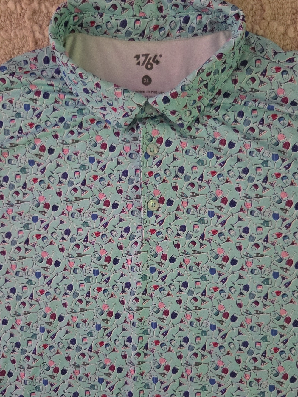 1764 Golf Polo Shirt Men's XL Mint Wine Cocktail Novelty Print